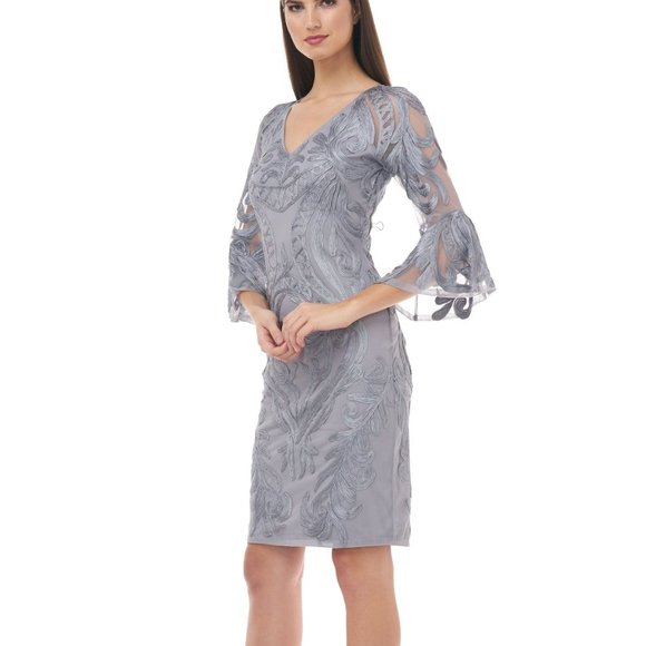 NWT JS Collections Soutache Illusion Sleeve Dress smokey gray size 2 - Picture 3 of 5